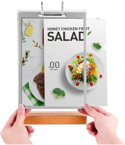 Clear Acrylic Sign Holder,Frames Desktop Double Display Holder Wood T Type Menu Holders Flip Display 6 Pages-12 Sides Picture Paper Card Store Office Menu Retail Show Fair -Vertical (4x6 inch)