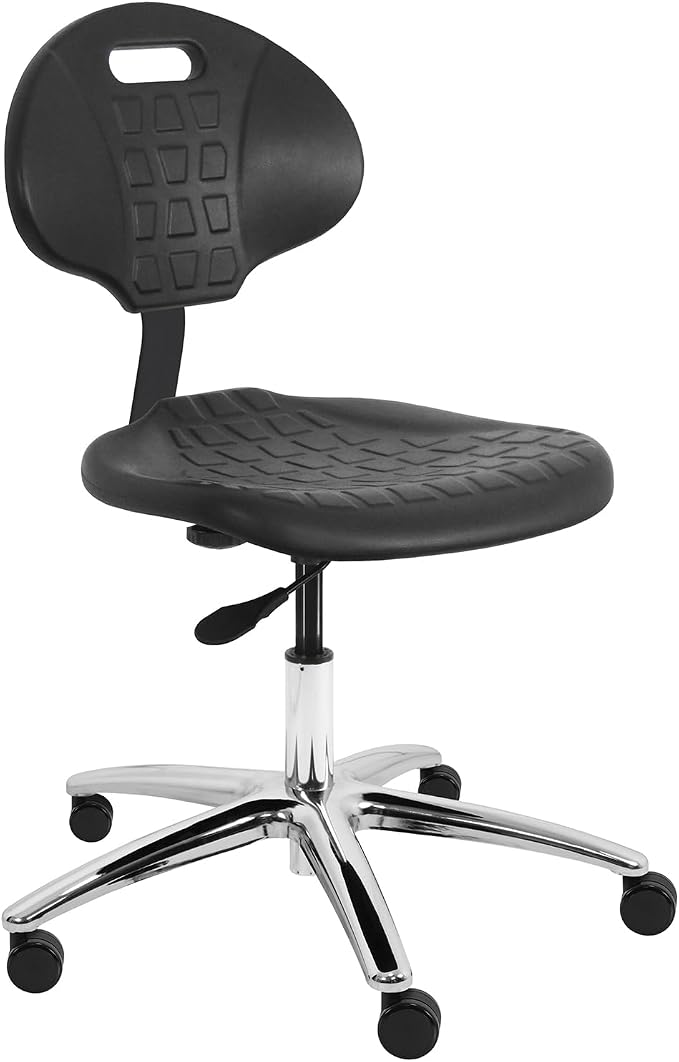 BenchPro Height-Adjustable Chair, Sturdy Polyurethane Foam Seat with 450 lb Capacity Black, Footring and Chrome, Heavy Polished Steel Base – Ideal for Automotive, Lab, Cleanroom, and Home Use