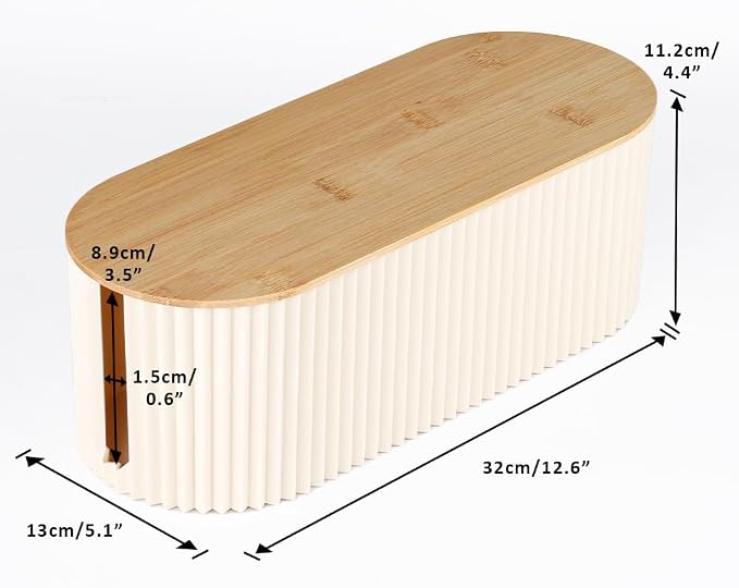 Cable Management Box with Solid Bamboo Cover, 12.6x5.4x4.4 inches, Beige | Floor Outlet Hider, Wire Organizer, Hide & Cover Power Strips for Home Office Desk TV Computer USB Hub System,