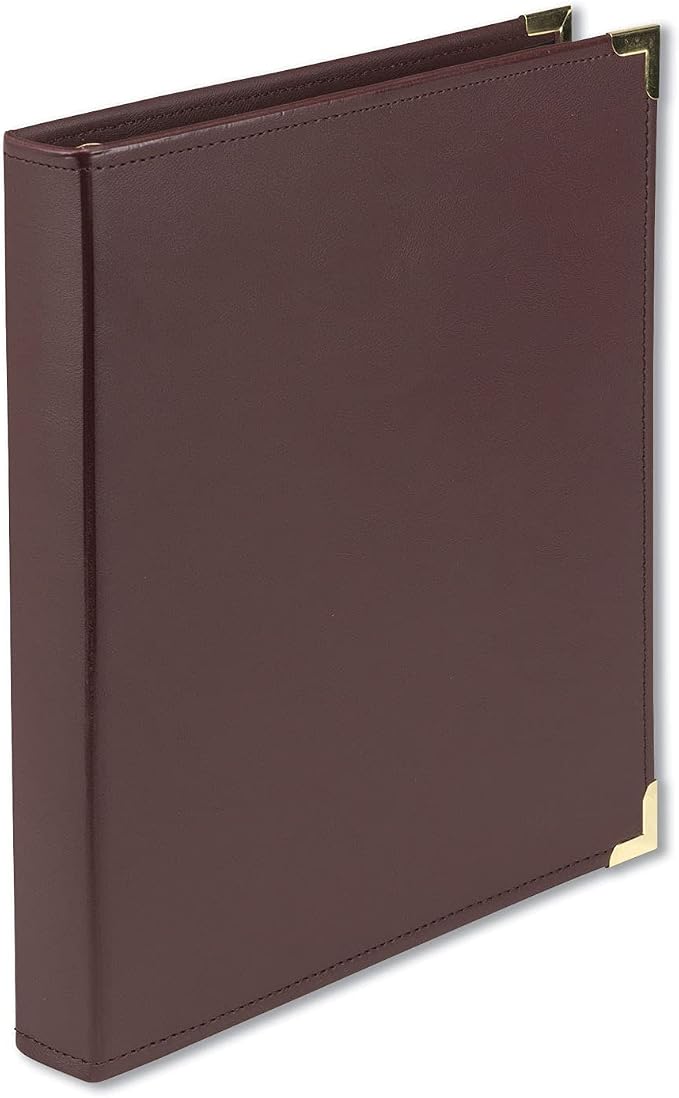 Samsill Classic Collection 3 Ring Leather Binder, Executive Presentation Portfolio, 1 Inch (Holds 200 Sheets), Brass Round Ring, Burgundy