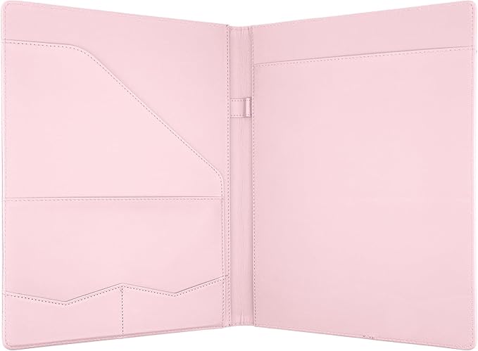 Professional Padfolio Portfolio Binder, Faux Leather Interview Resume Folder, Letter Size A4 Legal Writing Pad Holder, Document Organizer for Business School Office Conference (Pink)