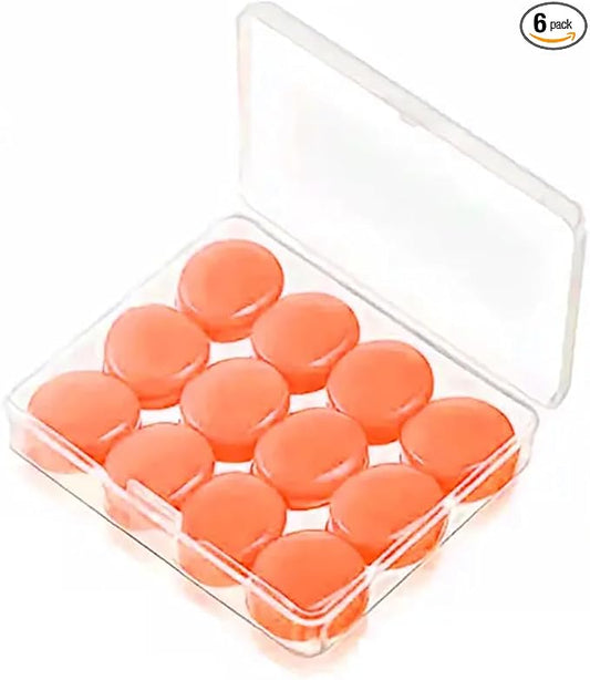 Moldable Silicone Noise Cancelling Earplugs 6 Pairs for Sleeping, Swimming, Shooting,Taking a Plane (Orange, One Size)