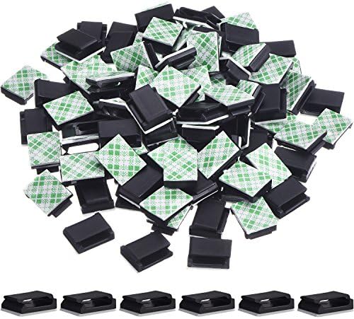 Hicarer 100 Pcs Christmas Light Clips Adhesive Hooks for Outdoor String Cable Wire Clips Adhesive Wire Management Cord Holder for the Wall, Under Desk, Car, Home and Office (Large, Black)