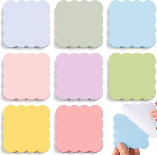 Eaasty 8 Pack Scalloped Sticky Notes Cute Adhesive Memo Pads Pastel Colors Aesthetic Unlined Self Stick Note Pads 3" x 3" Pretty Wavy Sticky Notes Bulk 240 Sheets for School Office Supplies