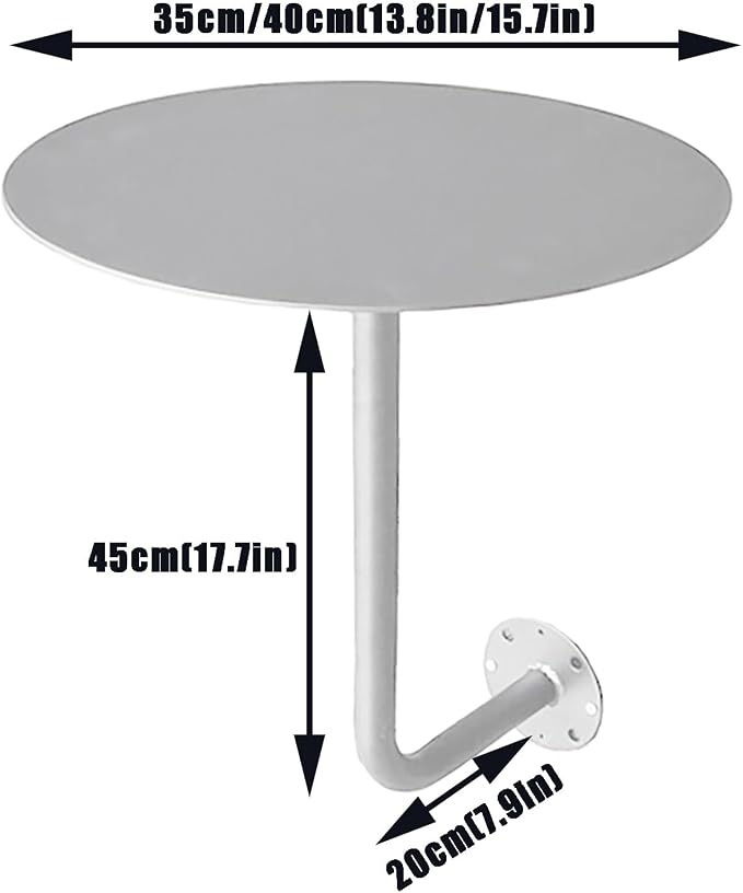 Wall-Mounted Small Round Table for Cafe, Dessert Shop & Home - 3.0MM Thick Iron Metal Anti-Deformation, Space-Saving(White,40x45x20cm)