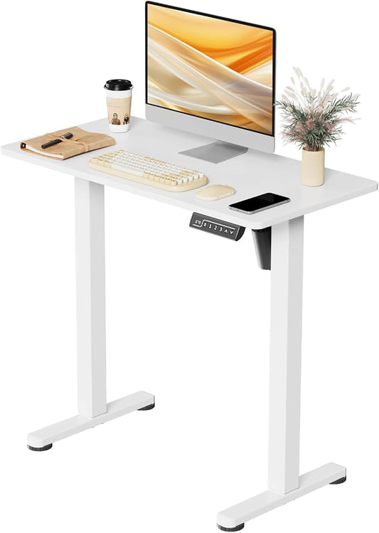 JOY worker Mini Electric Standing Desk, 31.5" x 15.75" Stand Up Workstation | White Small Whole Piece Height Adjustable Desk with Memory Controller, Narrow Computer Table for Home Office Walking Pad