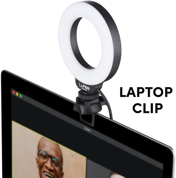 LuMee Studio - Ring Light with Tripod Stand - 4 Inch - Tripod and Laptop Clip Included - Black