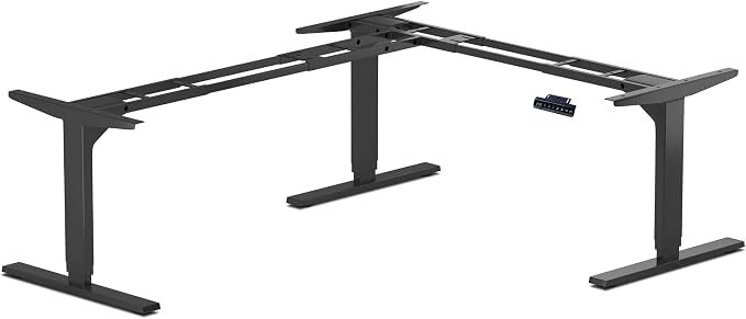 Standing Desk Corner Frame - Adjustable Height and Width Legs with Triple Electric Motors for Home Office L Shaped Desk FLT-05 Black