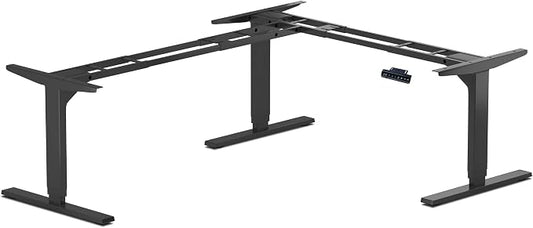 Standing Desk Corner Frame - Adjustable Height and Width Legs with Triple Electric Motors for Home Office L Shaped Desk FLT-05 Black