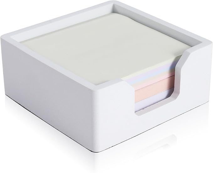Concrete Sticky Note Holder for 3x3″ Notes - Cement Self-Stick Note Memo Pad Holder Notepad Dispenser Organizer - Modern Desk Accessory for Office & Home, White