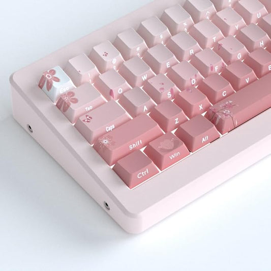 Tsungup PBT Keycaps Cherry Blossom Keycap Set - Custom Pink Sakura Keycaps | 135 Keys Gradient DoubleShot Side Print Key caps Cherry Profile Keyboard Key caps for Mechanical Keyboards