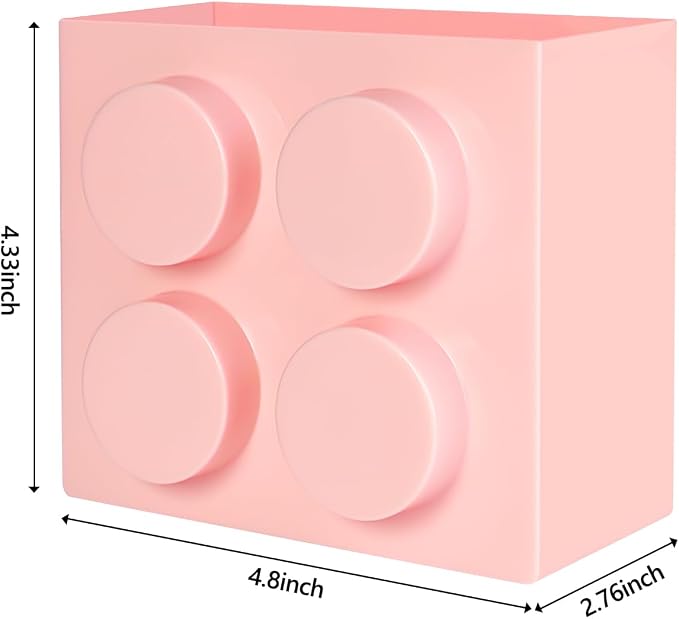 Magnetic Basket Organizer for Fridge - Lego-Style ABS Plastic Storage Box,No Drill Design for Kitchen Counter, Microwave & Whiteboard, Holds Up to 3.5 lbs(Pink)