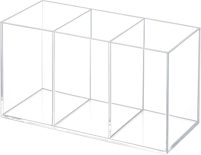 Clear Acrylic 3-Section Pen Organizer Caddy, Desktop Storage Holder for Office Supplies, Utensils, Makeup, and Home Use