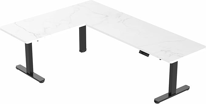 VIVO Electric Height Adjustable 83 x 60 inch Corner Stand Up Desk, 2 White Marble Dry Erase Solid Table Tops, Black Frame, Memory Controller, L-Shaped Workstation, 3E Series, DESK-KIT-3E8BWM
