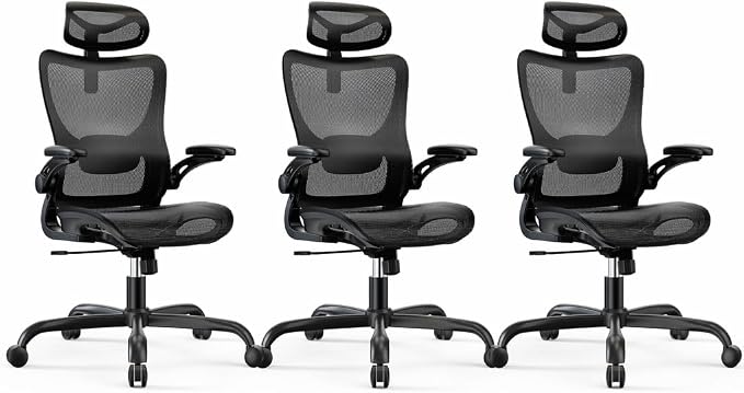 Marsail Ergonomic Mesh Office Chair with Adjustable Lumbar Support, 3 | 3D flip-up armrests, 2D headrest, breathable mesh back, reclining function, smooth-rolling casters, height adjustment