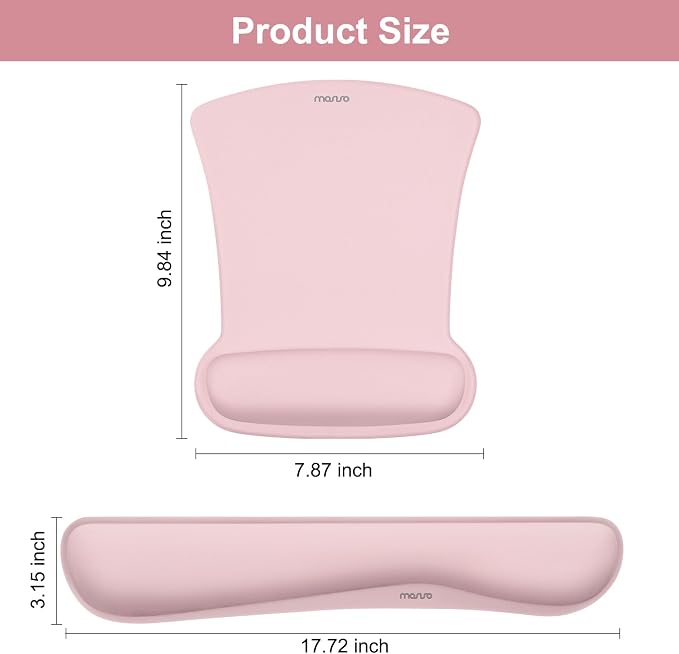 MOSISO Wrist Rest Support for Mouse Pad & Keyboard Set, Ergonomic Mousepad Non-Slip Base Home/Office Pain Relief & Easy Typing Cushion with Neoprene Cloth & Raised Memory Foam, Pink