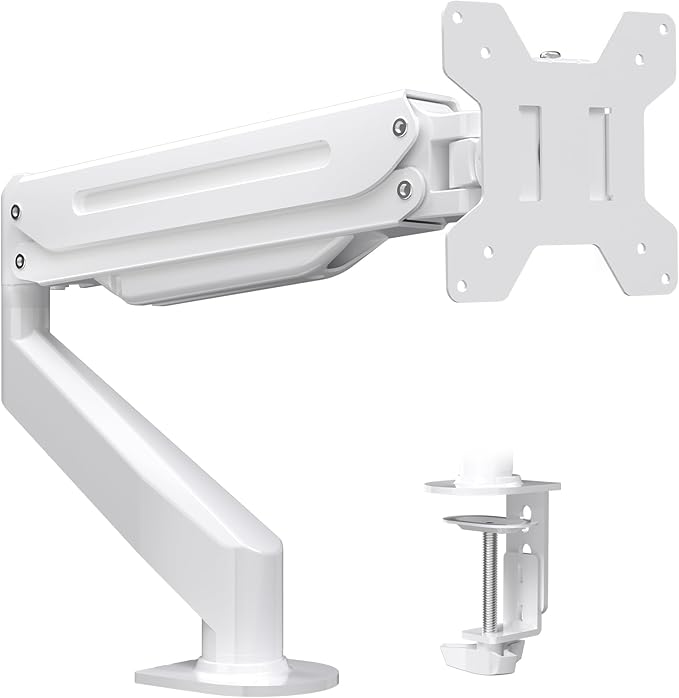 Suptek Monitor Mount Gas Spring Monitor Arm Desk Mount Fully Adjustable Fits 17 20 22 23 24 26 27 32 35 inch Monitors Weight Capacity up to 24.25 lbs, White