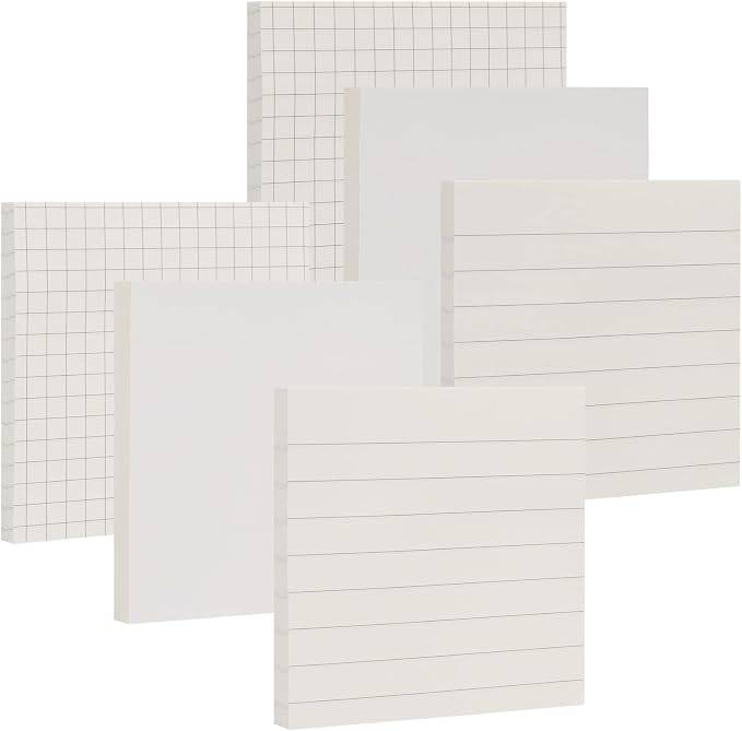 NatureTouch Sticky Notes 6 Packs, 3 x 3 Inches Adhesive Self-Stick Notes in Eye Protection Paper, Multiple Designs of Memo Pads for Reminders, Office, Home, School, Meeting, 80 Sheets/Pad，White