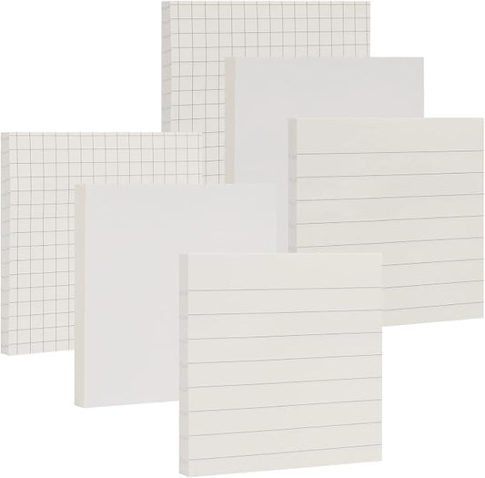 NatureTouch Sticky Notes 6 Packs, 3 x 3 Inches Adhesive Self-Stick Notes in Eye Protection Paper, Multiple Designs of Memo Pads for Reminders, Office, Home, School, Meeting, 80 Sheets/Pad，White