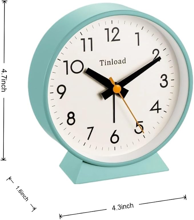 Tinload 4.5" Battery Operated Antique Retro Analog Alarm Clock, Small Silent Bedside Desk Clock,Lighted on Demand, Battery Operated, Snooze, for Living Room, Bedroom, Bedside, Desk(Green)