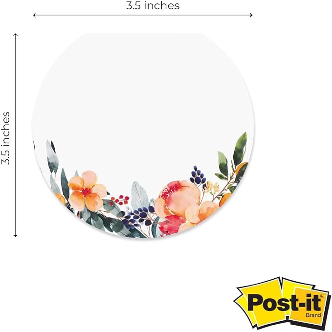 Floral Sticky Note Pad Assortment/Set of 3 Round Flat Top Flower Note Pads / 3.5" Bright Blossom Sticky Notes / 50 Sheets Per Pad/Made in USA