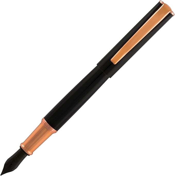 Monteverde USA Impressa Fountain Pen Black with 18 Karat Rose Gold Trim - Medium Point - JoWo German Nib