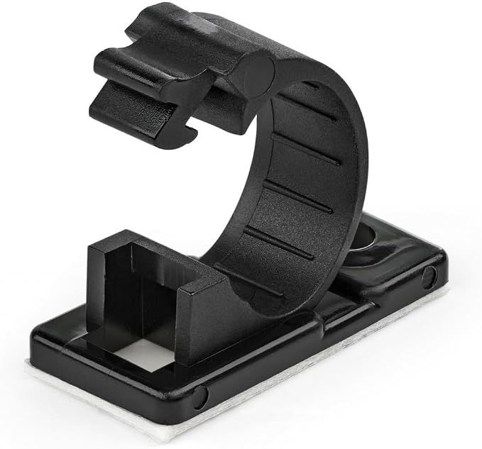 StarTech 100 Adhesive Cable Management Clips, Black, TAA, Sticky (CBMCC2) | Nylon Self Adhesive Clamp UL/94V-2 Fire Rated, Network/Ethernet/Office Desk/Computer Cord Organizer, Wire Holders