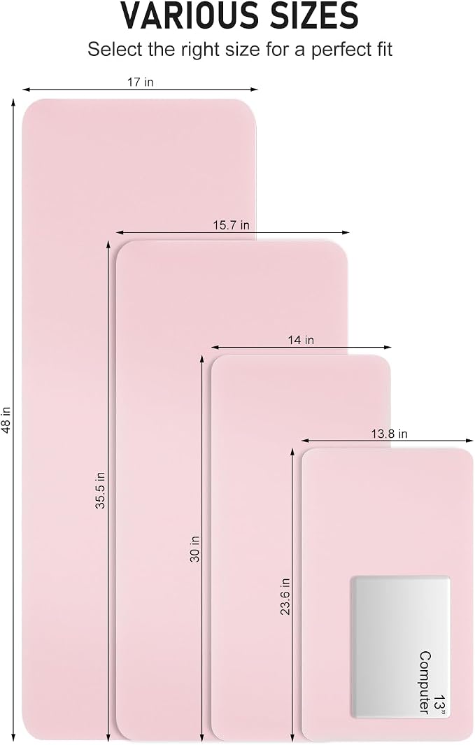 Desk Pad, 48" x 17" PU Leather Non-Slip Desk Mat Large Mouse Pad for Desktop, Waterproof Laptop Computer Writing Mat for Office, Home, Work, Gaming, Light Pink
