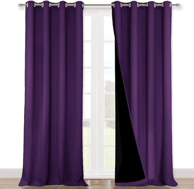 NICETOWN Full Shading Curtains 90 inches Long 2 Panels Set for Windows, Royal Purple, 52 inches W, Super Heavy-Duty Black Lined Blackout Curtains for Bedroom, Privacy Assured Window Treatment