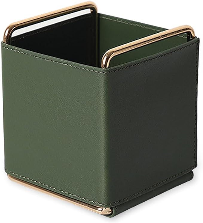 PU Leather Desktop Organizer for Pens, 4.3" Compact Size Green | Cotroller, Keys, Glasses, Makeup Brushes Holder, Multipurpose Table Caddy Storage for Office & Home Decor
