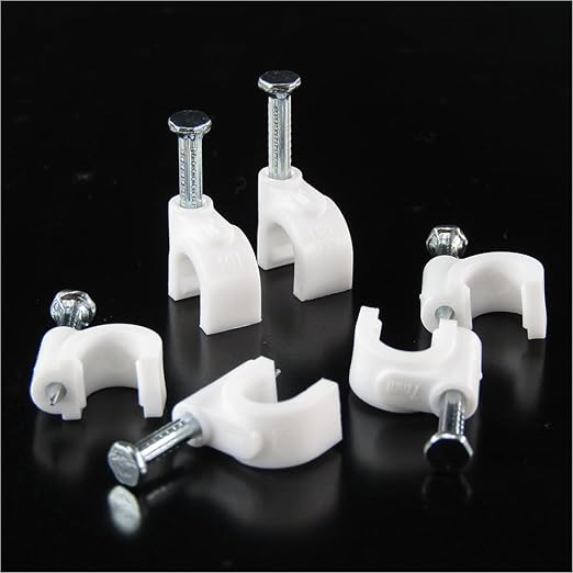 HS 7mm Ethernet Cat6 Cable Clips Clamps RG6 with Steel Nail (200 Pack),Wire Clips White for Wall,Cord Management