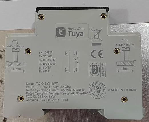 TONGOU DIY 1P+N Smart Wi-Fi Switch, Work with Alexa and Google Assistant for Voice Control, 6A with Energy Monitor, Smart Life/Tuya APP Remote Control, Timer Functions, DIN Rail Mounted,FCC Certified
