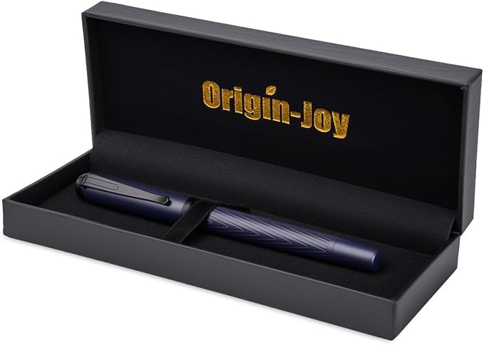 Origin-Joy Luxury Metal Pen Set, Professional Executive Heavy Nice Gift Pen with 3 Rollerball Refills 0.7mm for Men (Blue, Capped & V Fluted)