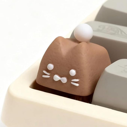 Artisan Keycaps, Cute Cat Custom Key Caps for MX Mechanical Keyboard, Resin Handmade 1U Replacement for Esc Arrow Keys (Coffee cat)
