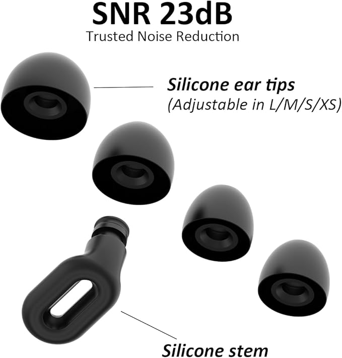 Focus Noise-reducing Earplugs - Reusable Silicone Earplugs for Deep Focus, Work, Study, Comfy Sleep, Misophonia, Travel, Hearing Protection - Adjustable in XS/S/M/L, SNR 23, NRR 17, Black