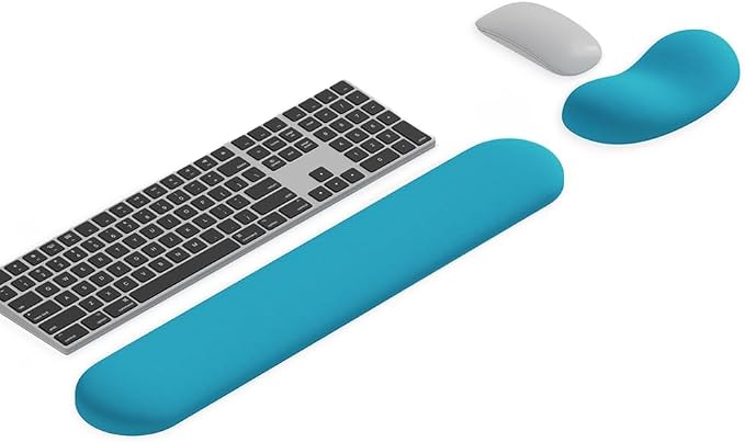 Ergonomic Wrist Rest Set for Keyboard and Mouse | Cooling Gel & Slow-Rebound Memory Foam Palm Support Pad | Luxe Leather, Minimalist, Non-Slip PU Base for Office, Laptop & Gaming (06Blue)