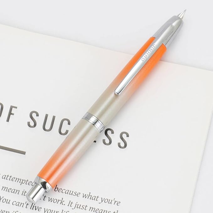 Jinhao 10 Press Fountain Pen with Box, Gradient Light Orange Retractable Extra Fine Nib with Ink Converter Set (Silver Clip)