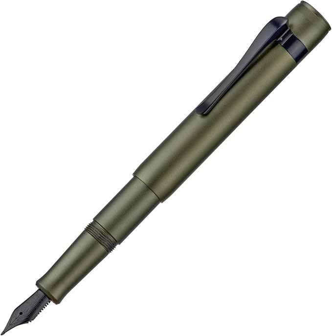 HONG DIAN M2 Black Forest Mini Fountain Pen, Long Blade Nib & Sleek Shape Aluminium Short Pocket Travel Pen (Army Green)