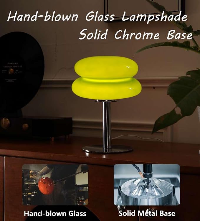 Glivpny Mushroom Lamp Table Lamp for Night Stands,Mid Century Modern Desk Lamps for Bedroom, Vintage Dimmable Bedside Small Cute Lamps, Cool Aesthetic House Warming Gifts New Home Decor (Green)