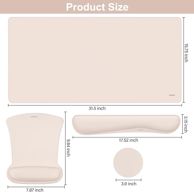 MOSISO Keyboard Mouse Pad Set, Large Gaming Mousepad&Keyboard Wrist Rest&Mouse Wrist Rest&Coaster, Ergonomic Non-Slip Mousepad&Easy Typing Cushion with Memory Foam for Home Office, Apricot