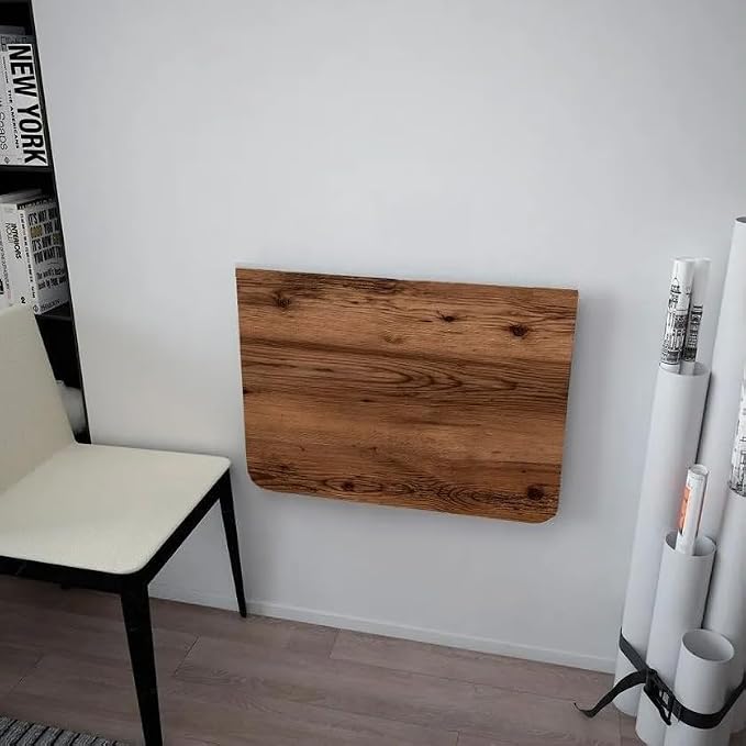 SUSSEXHOME Wall-Mounted Foldable Table - 28.3" x 17.7" Space-Saving Desk for Kitchen, Balcony, or Office (Walnut)
