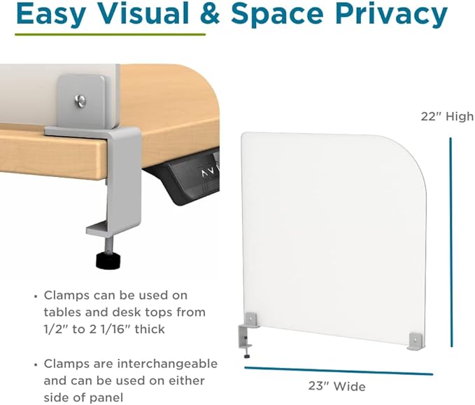 Desk Divider for Students and Desk Privacy Panel. Office Partitions and Ideal Cubicle Light Shield. Frosted Acrylic Clamp-on Desk Partition - 23” W x 22”H Divider