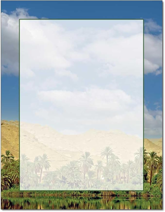 Desert Palms Letterhead, 100 Pack - 8.5 x 11 inches, DIY Printing, Laser & Inkjet Printer/Copier Compatible