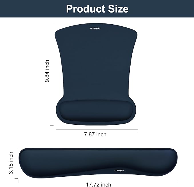 MOSISO Wrist Rest Support for Mouse Pad & Keyboard Set, Ergonomic Mousepad Non-Slip Base Home/Office Pain Relief & Easy Typing Cushion with Neoprene Cloth & Raised Memory Foam, Haze Blue