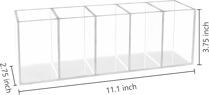 HSYMQ Acrylic Clear Pen Holder 5 Compartments Pencil Holder Desk Organizer Desktop Makeup Brush Holder