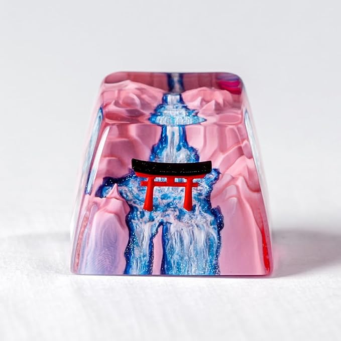 Red Torii Gate Artisan Keycap Spring Sakura - 1U ESC, R1 SA Profile Custom Handmade Resin Cherry MX Switch Key Cap Mechanical Keyboard, Cool Tech Gifts for Men, Dad, Father, Gamer, Japan Lover