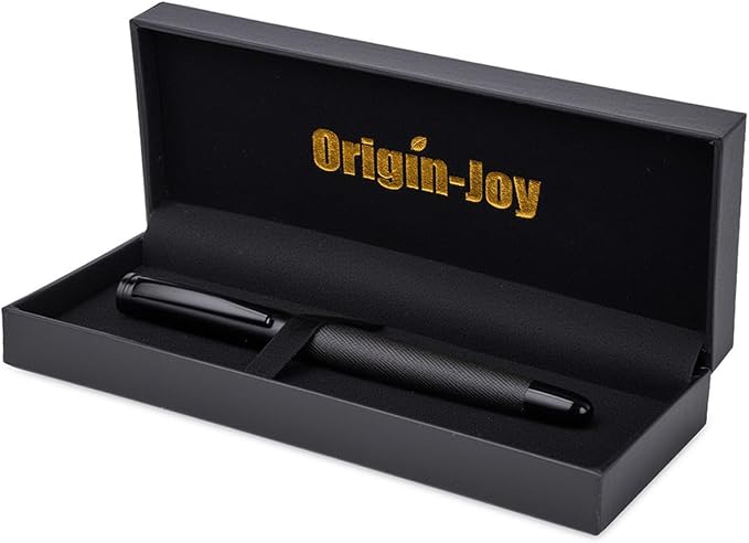 Origin-Joy Luxury Metal Pen Set, Professional Executive Heavy Nice Gift Pen with 3 Rollerball Refills 0.7mm for Men (Black, Capped & Diamond Fluted)