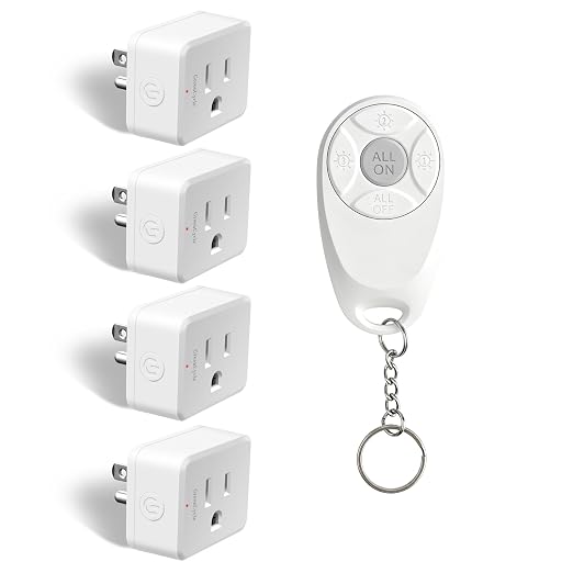 Greencycle Remote Control Outlet,Wireless Light Switch and 4 Outlet Plugs,Remote Outlets Switch,No Wiring Needed,500ft Range Coverage,15A/1500W for Lamps,Fans,TV,FCC Certified, White