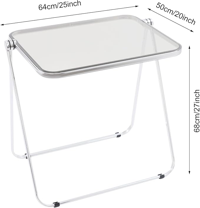 Acrylic Folding TV Tray Table, Small Portable Square Laptop Desk, End Side Table Modern Square Table for Home Office, No Assembly Space-Saving Side Table with Metal Frame (Grey)