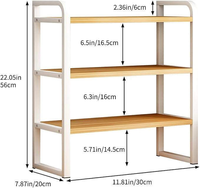 Office Desk Shelf Organizer, Wood Desktop Bookshelf Supplies Storage Rack, Shelf for Top of Desk and Dresser and Cubicle Decor Aesthetic Bookshelf (White Wood-three Tier, 11.81 Lx7.87 Wx22.05 H)